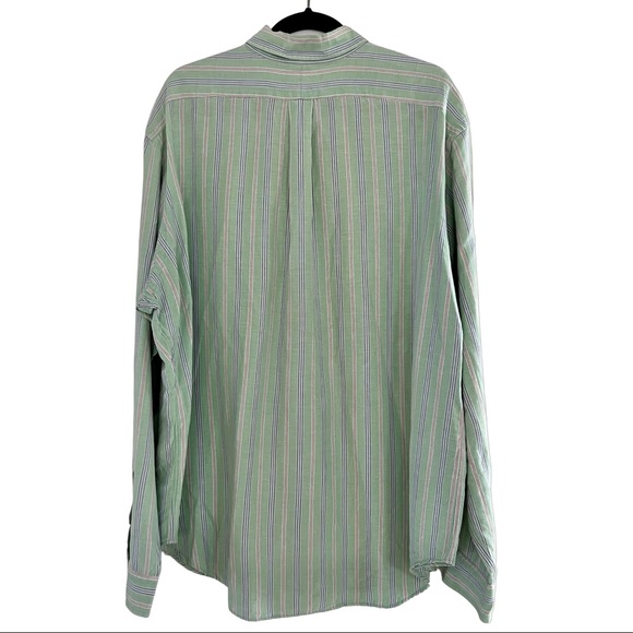 Ralph Lauren Mens Classic Cut Long Sleeve Green Striped Shirt Size XXL - Picture 6 of 7